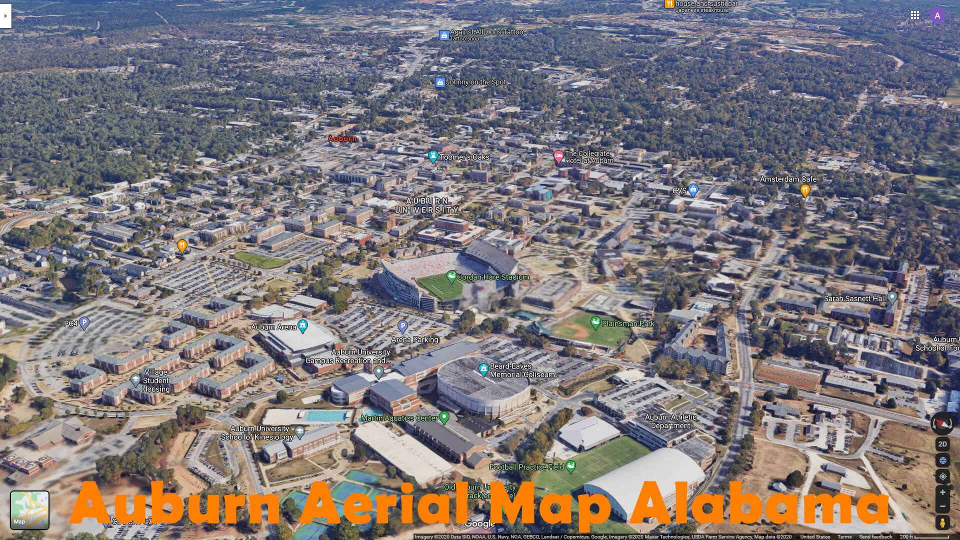 Auburn Aerial Map Alabama